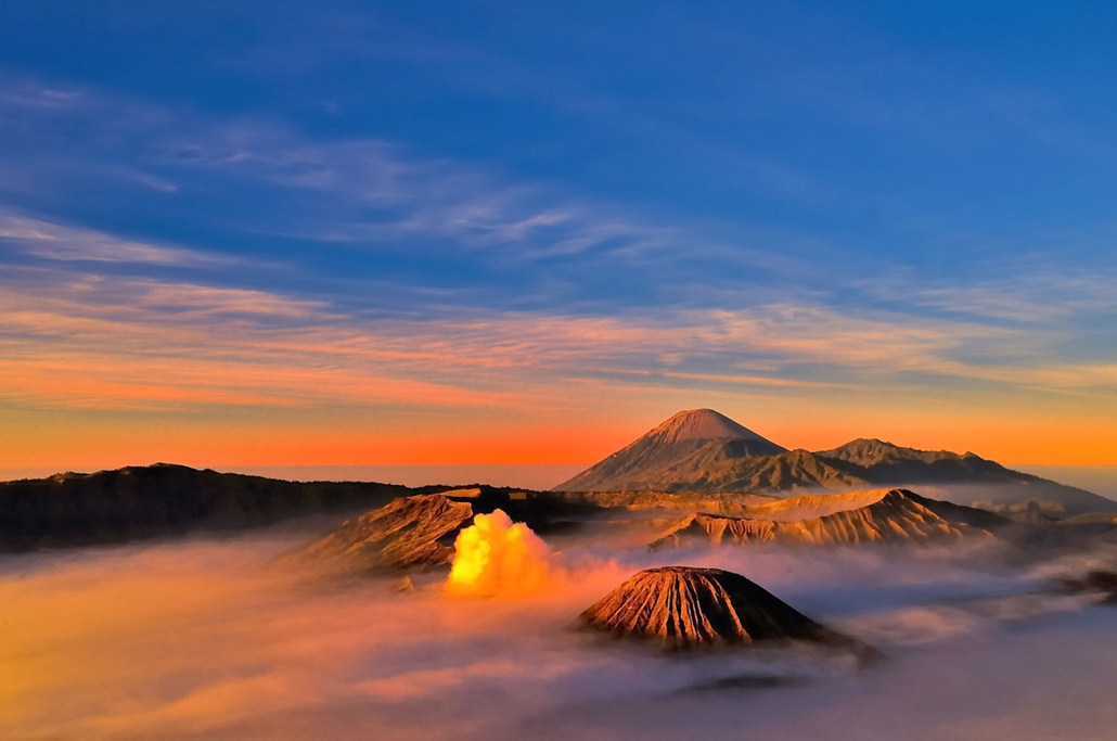 mount bromo at sunset time
